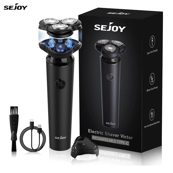 Sejoy Electric Shaver For Men Washable 3D Rotary Shaver For Home Business Trips And Travel USB Fast Charging Men Electric Razor