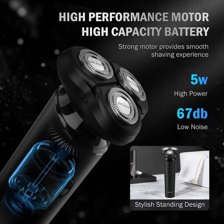 Sejoy Electric Shaver For Men Washable 3D Rotary Shaver For Home Business Trips And Travel USB Fast Charging Men Electric Razor