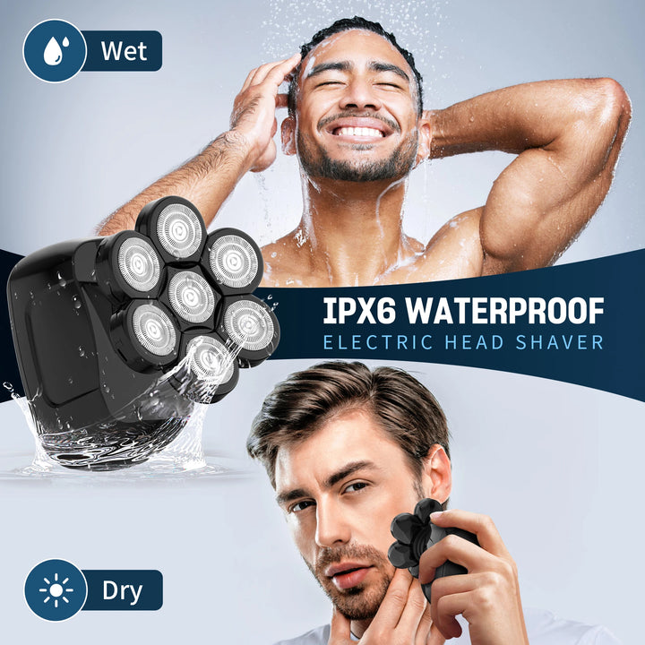 Sejoy 7D Electric Head Shaver for Bald Men - USB Rechargeable & Waterproof with LED Display